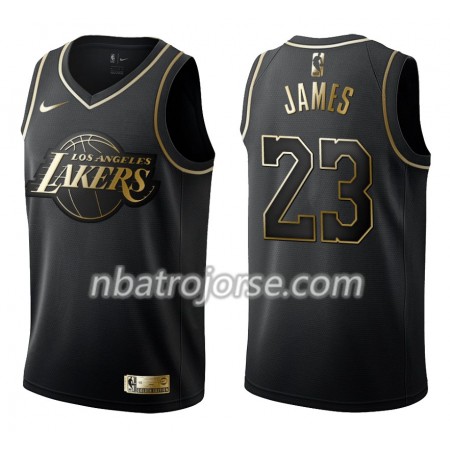 Män Los Angeles Lakers Tröja LeBron James 23 Nike Svart Guld Edition Swingman